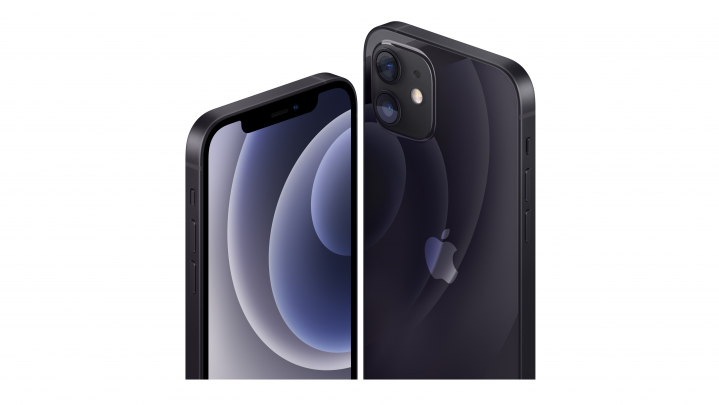 Smartfon Apple iPhone 12 czarny - widok frontu i tyłu v2