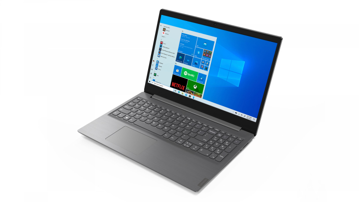Laptop Lenovo Essential V15 ADA szary widok frontu prawej strony