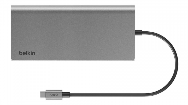 Hub Belkin 8 w 1 USB-C Hub with Dual USB-C Ports - srebrny od góry