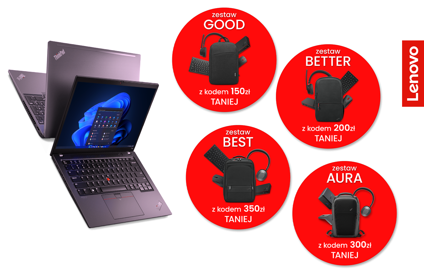 Osiągnij najwyższy komfort pracy z zestawami akcesoriów Lenovo. - header warstwa