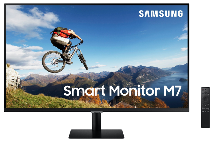 Monitor Samsung Smart M7 LS32AM700UUXEN - widok frontu z pilotem