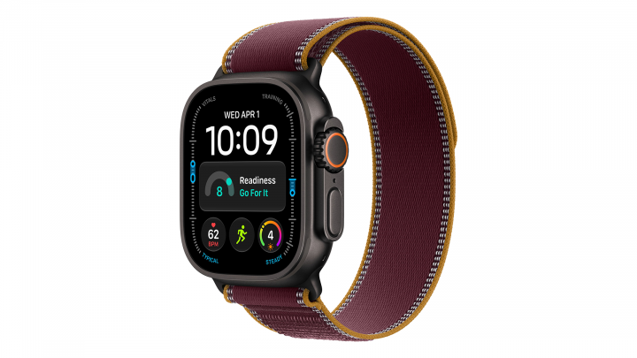 Apple Watch Ultra 4 GPS + Cellular, koperta 49 mm z tytanu w kolorze czarnym, opaska Trail w kolorze burgund 1